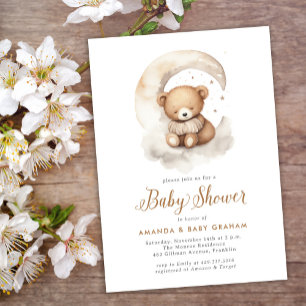 Kön Neutral Nalle Måne Stars Baby Shower Inbjudningar