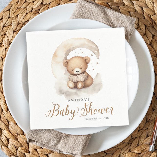 Kön Neutral Nalle Måne Stars Baby Shower Pappersservett (Skapare uppladdad)