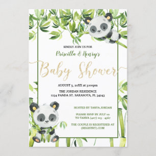 Kön Neutral Panda Grönt Bamboo Baby Shower Inbjudningar