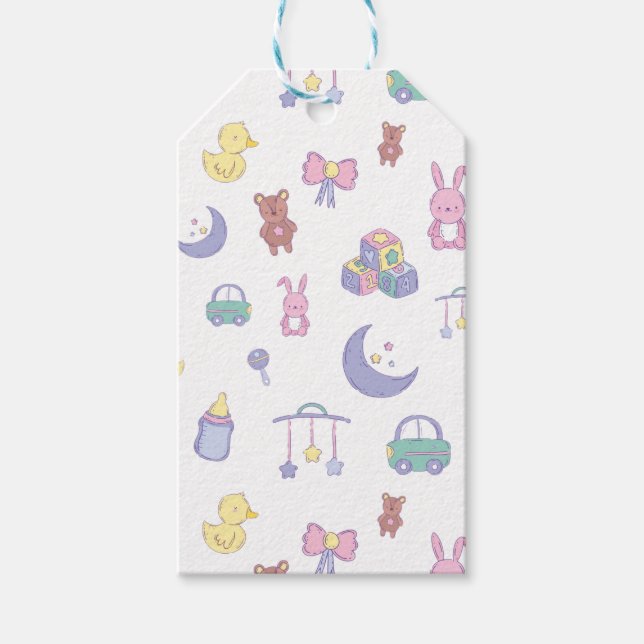 Kön Neutral Pastel Baby Shower Presentetikett (Framsidan)