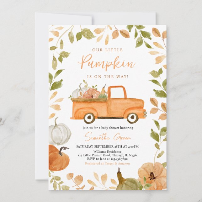 Kön Neutral Pumpkin Baby Shower Inbjudningar (Framsida)