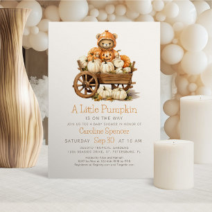 Kön Neutral Pumpkin Fall Bear Baby Shower Inbjudningar