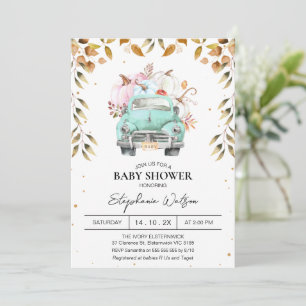 Kön Neutral Pumpkin Lastbil Foliage Baby Shower Inbjudningar