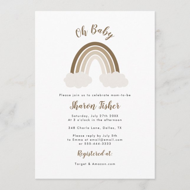 Kön Neutral regnbåge, babyutsändning Inbjudningar (Framsida)