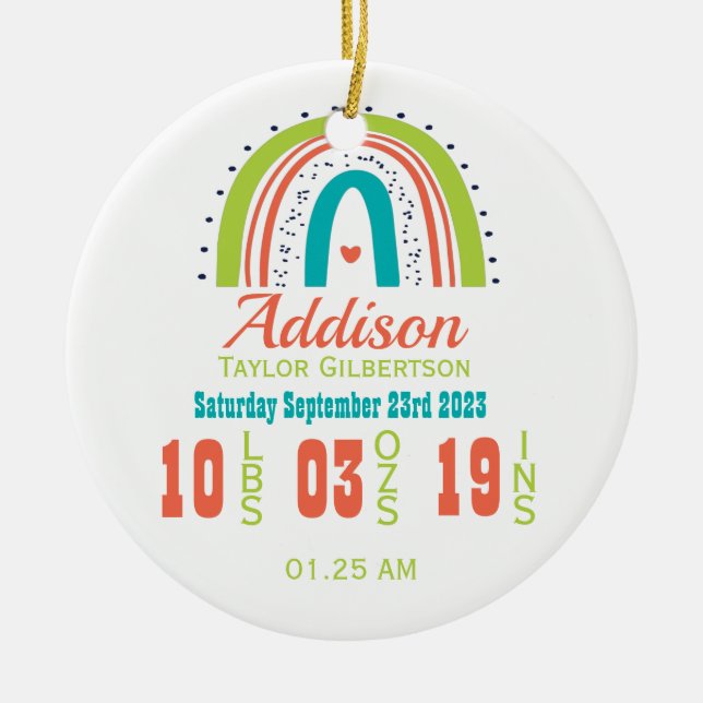 Kön Neutral regnbåge Nyfödda Stats Julgransprydnad Keramik (Framsidan)