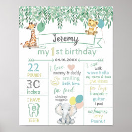 Kön Neutral Safari 1:a födelsedag Baby Facts Sign Poster