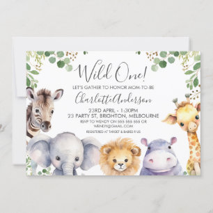 Kön Neutral Safari Animals Baby Shower Inbjudningar