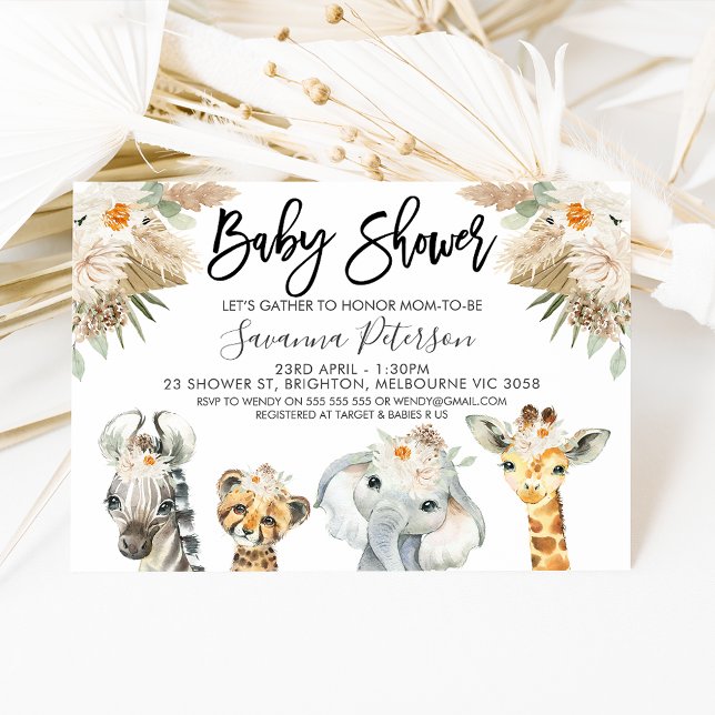 Kön Neutral Safari Animals Baby Shower Inbjudningar (Skapare uppladdad)