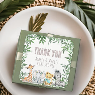Kön Neutral Safari Animals Greenery Baby Shower Fyrkantigt Klistermärke