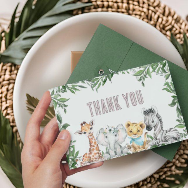 Kön Neutral Safari Animals Greenery Baby Shower Tack Kort (Skapare uppladdad)