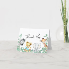 Kön Neutral Safari Animals Greenery Baby Shower Tack Kort