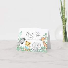 Kön Neutral Safari Animals Greenery Baby Shower Tack Kort