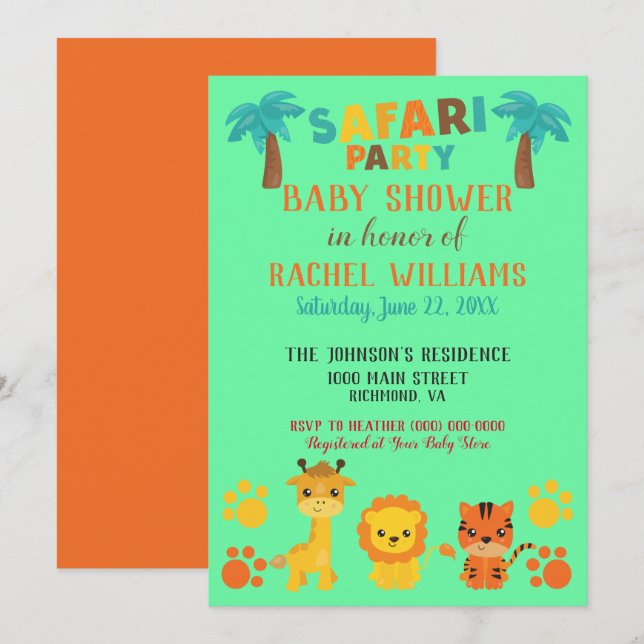 Kön Neutral Safari Baby Shower Inbjudningar (Fram/baksida)