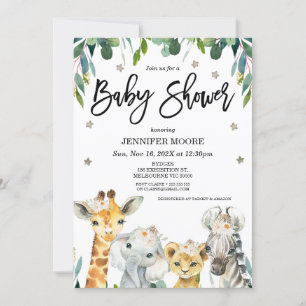 Kön Neutral Safari Foliage Stars Baby Shower Inbjudningar