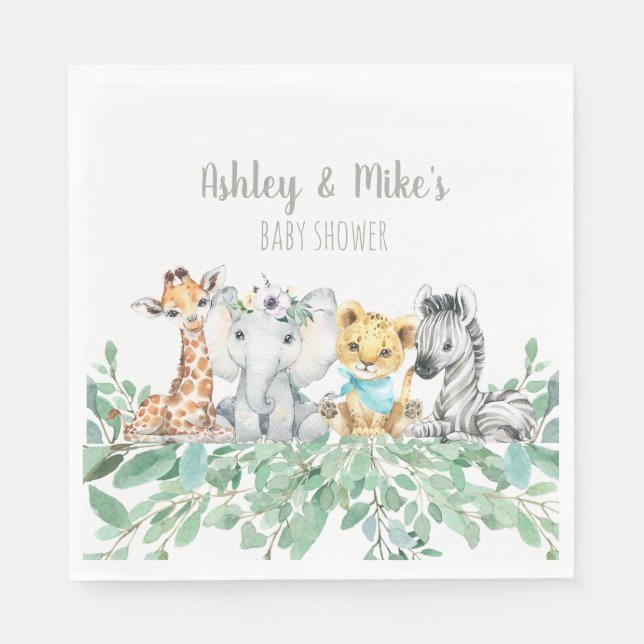 Kön Neutral Safari Theme Shower eller Birthday Pappersservett (Framsidan)