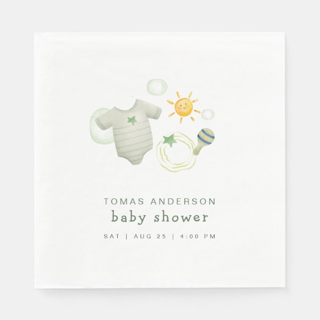 Kön Neutral Sage Grönt Barnkläder Leksak Shower Pappersservett (Framsidan)