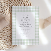 Kön Neutral Sage Grönt Gingham Baby Shower