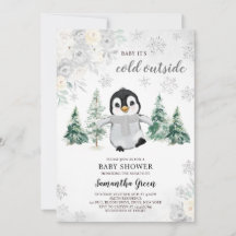 Kön Neutral Silver Penguin Baby Shower