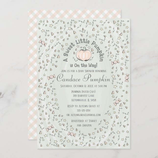 Kön Neutral, söt, liten knumpkin Baby Shower in Inbjudningar (Fram/baksida)