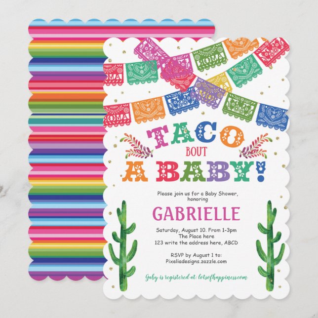 Kön Neutral, Taco om Baby, Shower Fiesta Inbjudningar (Fram/baksida)