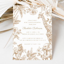 Kön Neutral Toile Safari Elegant Baby Shower