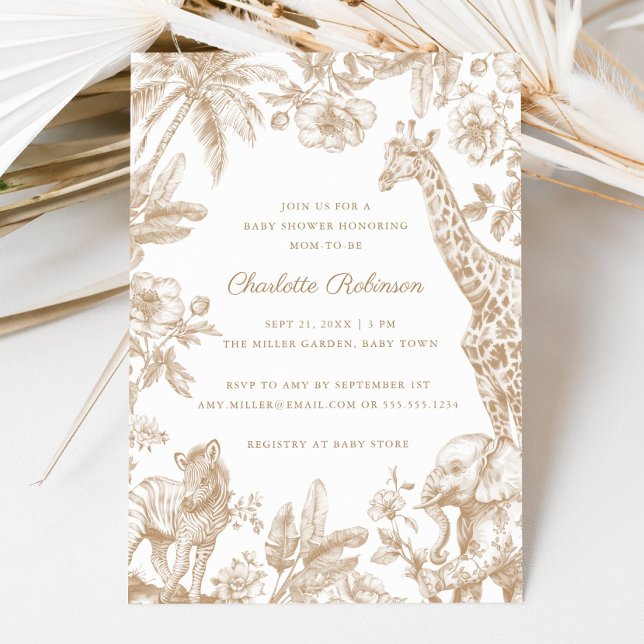 Kön Neutral Toile Safari Elegant Baby Shower Inbjudningar (Gender Neutral Toile Safari Elegant Baby Shower Invitation)