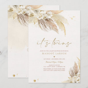 Kön Neutral Twin Pampas Grass Boho Baby Shower Inbjudningar