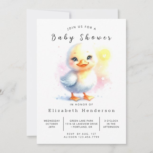 Kön Neutral utskrivbar Anka Baby Shower Inbjudningar (Framsida)