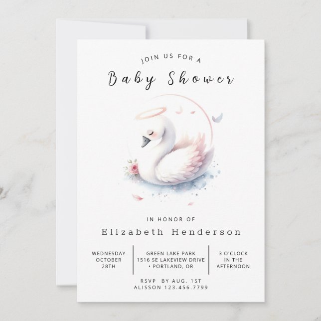 Kön Neutral utskrivbar Svan Baby Shower Inbjudningar (Framsida)