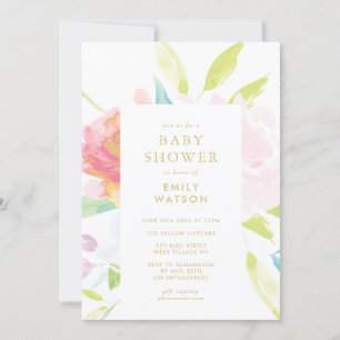 Kön Neutral Vår Watercolor Baby Shower Inbjudningar