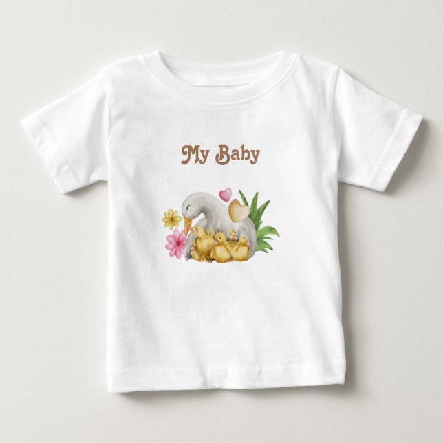 Kön Neutral vattenfärg Anka med babyskor T Shirt (Framsida)