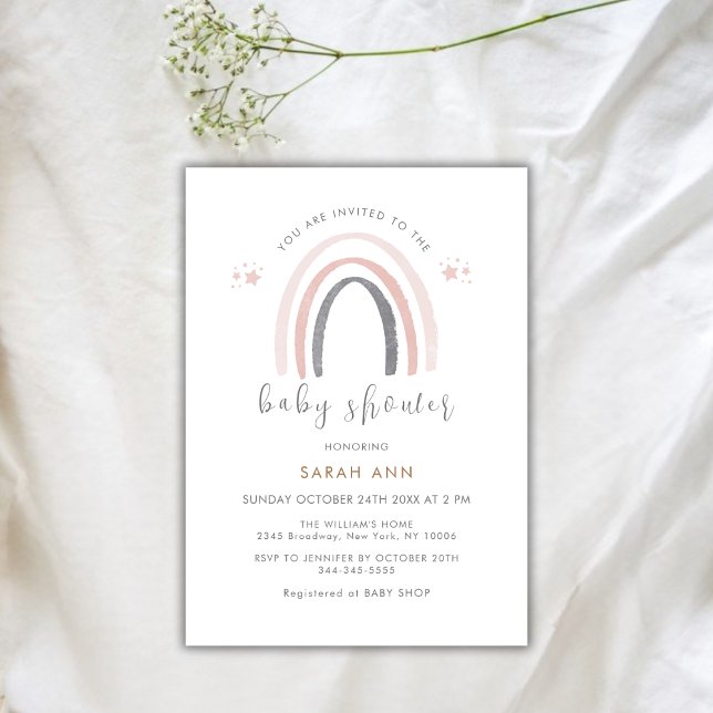 Kön Neutral vattenfärg Boho Rainbow Baby Shower Inbjudningar (Gender Neutral Watercolor Boho Rainbow Baby Shower Invitation)