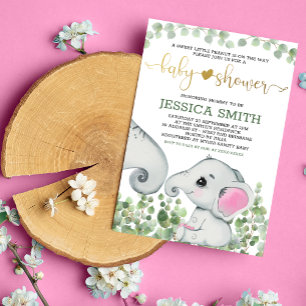 Kön Neutral vattenfärg Elephant Baby Shower Inbjudningar