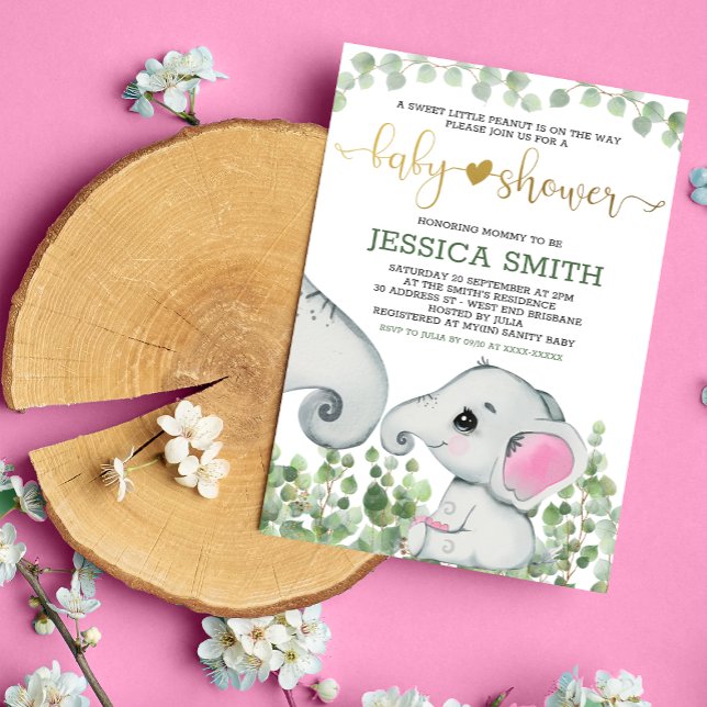 Kön Neutral vattenfärg Elephant Baby Shower Inbjudningar (Skapare uppladdad)