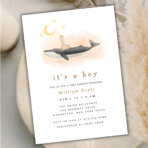 Kön Neutral Vintage Whale & Anka Baby Shower Inbjudningar