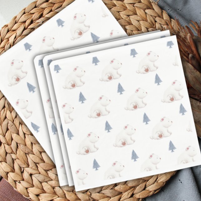 Kön Neutral vinter - Polar Bear Baby Shower Pappersservett (Gender Neutral Winter Polar Bear Baby Shower Napkins)