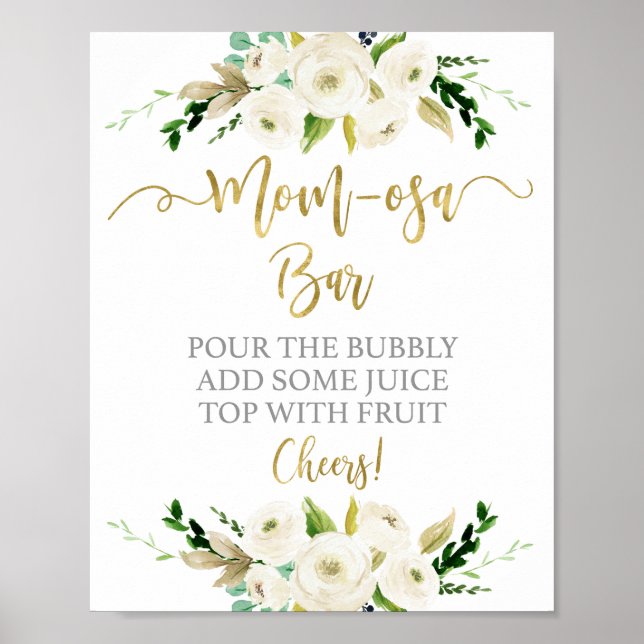 Kön Neutral vit blommigt momosa pub tecken Poster (Framsidan)