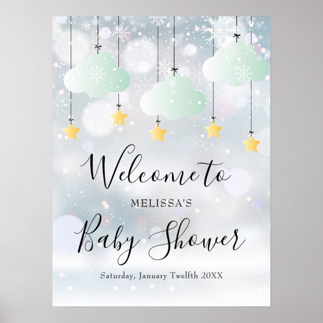 Kön Neutral Winter Baby Shower Välkommen SIgn Poster (Framsidan)