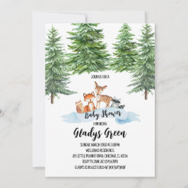 Kön Neutral Winter Woodland Baby Shower Inbjudningar