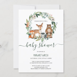 Kön Neutral Woodland Animals Baby Shower Inbjudningar