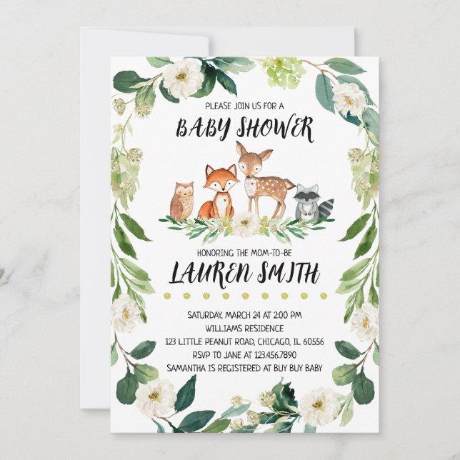 Kön Neutral Woodland Baby Shower Inbjudningar (Framsida)