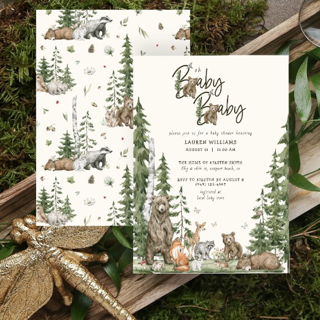 Kön Neutral Woodland Forest Oh Baby Baby Shower Inbjudningar (Oh Baby Baby Shower Invitation)