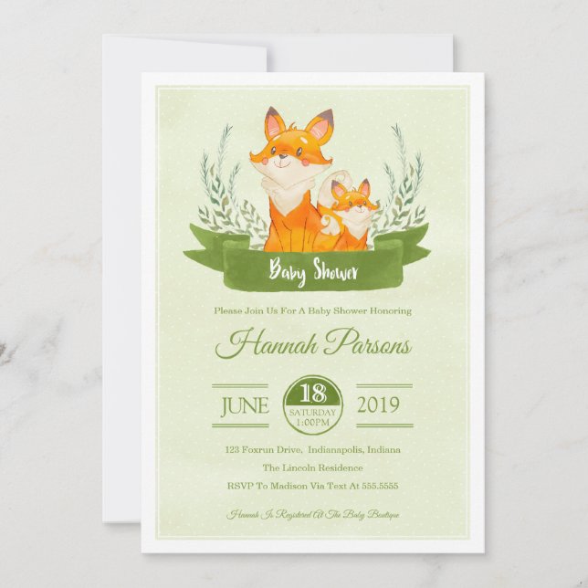 Kön Neutral Woodland Fox Baby Shower-inbjudan Inbjudningar (Framsida)