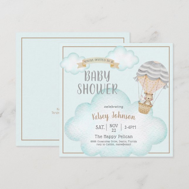 Kön Neutral Woodland Nalle Roligt Baby Shower Inbjudningar (Fram/baksida)