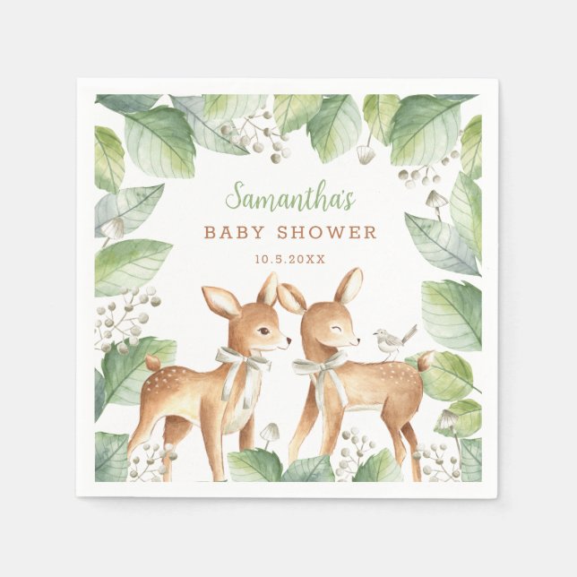 Kön Neutral Woodland Twillingars Baby Shower  för  Pappersservett (Framsidan)