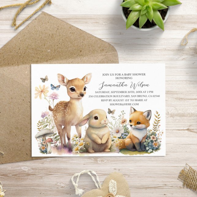 Kön - Neutral Woodland Vild Baby Shower-inbjudan Inbjudningar (Skapare uppladdad)