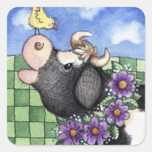 Kon och Chick - Stickar Fyrkantigt Klistermärke