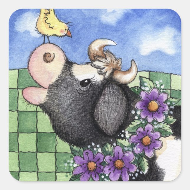 Kon och Chick - Stickar Fyrkantigt Klistermärke (Framsida)