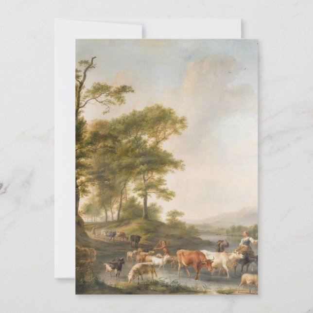 Kon och deras Shepherdes vid floden Julkort (Framsida)