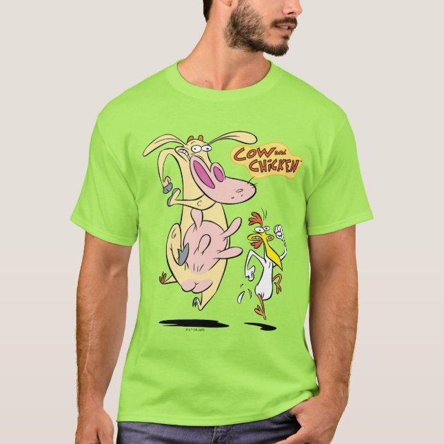 Kon och kyckling som kör grafik t shirt (Framsida)